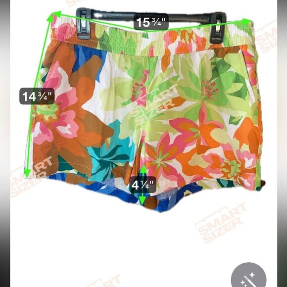 Alani Noelle Sz M Green Yellow Linen/Rayon Floral Adj. Waist Summer Shorts - Picture 3 of 7